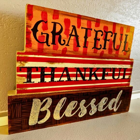 Double-Sided Wood Block Sign | Grateful Thankful Blessed / Believe in Christmas - Picture 6 of 8